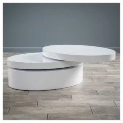 Carson Small Oval Rotatable Coffee Table Glossy White - Christopher Knight Home: Modern Hardwood, 2-Shelf Storage -Christopher Knight Home GUEST 99474d76 fe61 4a5e aaef 829f4d290617