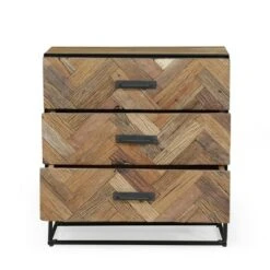 Burdine Handcrafted Boho Wood 3 Drawer Cabinet Natural/Black - Christopher Knight Home -Christopher Knight Home GUEST 995a52e5 cf91 4a5c 8c57 1ae762b8de66