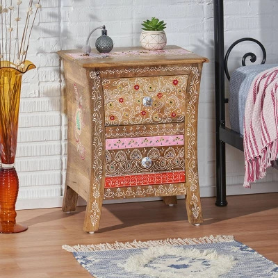 Fullen Handcrafted Boho 2 Drawer Mango Wood Nightstand Natural - Christopher Knight Home 3 Fullen Handcrafted Boho 2 Drawer Mango Wood Nightstand Natural - Christopher Knight Home