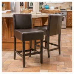 Set Of 2 26" Portman Bonded Leather Counter Height Barstool Brown - Christopher Knight Home