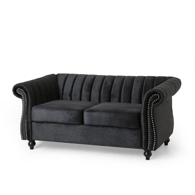 Glenmont Modern Glam Channel Stitch Velvet Loveseat With Nailhead Trim - Christopher Knight Home 8 Glenmont Modern Glam Channel Stitch Velvet Loveseat With Nailhead Trim - Christopher Knight Home - Image 6