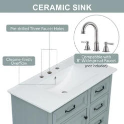 36"W Bathroom Vanity With Sink, Bathroom Cabinet With Tip-out Drawers, Storage Drawers, Door Shelf And Soft Closing Door-Christopher Knight Home -Christopher Knight Home GUEST 9c768586 c72d 4119 855e 368b08fa12d5