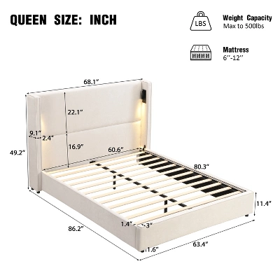 Christopher Knight Home Angelo Wood Upholstered Platform Bed With Headboard And Reading Lamp, White 4 Christopher Knight Home Angelo Wood Upholstered Platform Bed With Headboard And Reading Lamp, White - Image 2