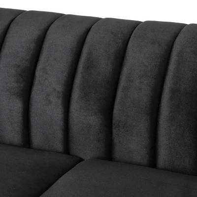 Glenmont Modern Glam Channel Stitch Velvet Loveseat With Nailhead Trim - Christopher Knight Home 6 Glenmont Modern Glam Channel Stitch Velvet Loveseat With Nailhead Trim - Christopher Knight Home - Image 4