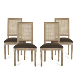 Christopher Knight Home Brownell French Country Wood And Cane Upholstered Dining Chairs (Set Of 4) -Christopher Knight Home GUEST 9dbb19d2 2a2c 4d55 845c d8dde4de97f8