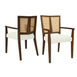 Christopher Knight Home Hana Rubberwood Upholstered Dining Arm Chairs With Cane Webbing(Set Of 2) -Christopher Knight Home GUEST a7062d26 7877 40c5 99a0 ed7c66ccb333