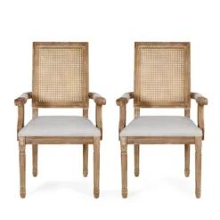 Set Of 2 Maria French Country Wood And Cane Upholstered Dining Chairs - Christopher Knight Home -Christopher Knight Home GUEST a8564b0a 147e 4b8c 9077 bd779c5a2590