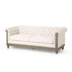 79"W 3-Seat Sofa Couch, Retro Wooden Upholstered Tufted Sofa -Christopher Knight Home -Christopher Knight Home GUEST ab55a910 7b5a 4275 bdce 3f74ff19332a
