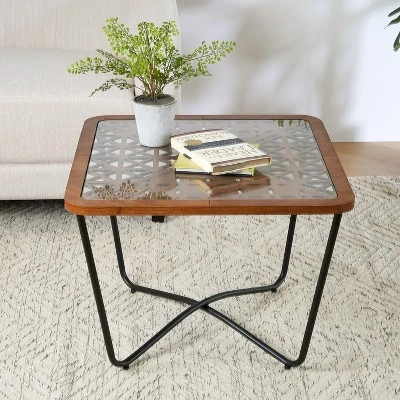 Christopher Knight Home Tierney Industrial Tempered Glass And Metal Square Coffee Table With Geometric Pattern 9 Christopher Knight Home Tierney Industrial Tempered Glass And Metal Square Coffee Table With Geometric Pattern - Image 7