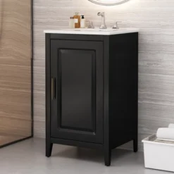 Christopher Knight Home Alonzo Modern 20" Bathroom Vanity With Ceramic Sink, Shelf And Drawer