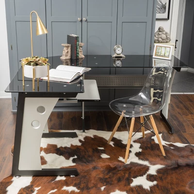 Oria L-Shaped Desk With Tempered Glass - Black/Gray - Christopher Knight Home 3 Oria L-Shaped Desk With Tempered Glass - Black/Gray - Christopher Knight Home