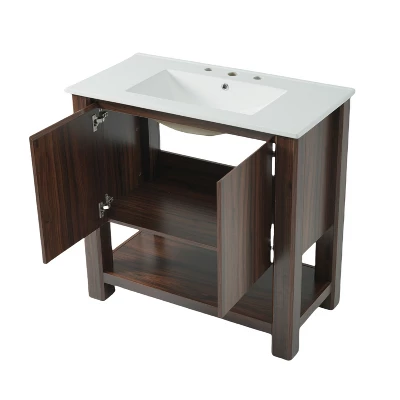 Christopher Knight Home Raisa 35" Modern Bathroom Vanity With Rectangle Ceramic Sink And Open Shelf 7 Christopher Knight Home Raisa 35" Modern Bathroom Vanity With Rectangle Ceramic Sink And Open Shelf - Image 5