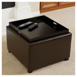 Wellington Leather Tray Top Storage Ottoman Brown - Christopher Knight Home: Footstool, Hardwood Frame -Christopher Knight Home GUEST b157b45e bcd9 47ff 992e a97124c88e0e