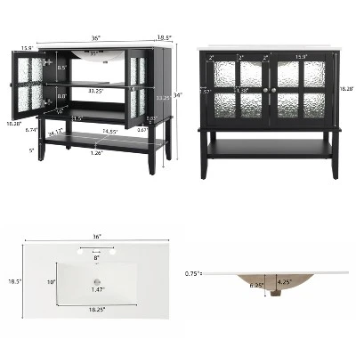 Christopher Knight Home Birgit 36" Modern Bathroom Vanity With Ceramic Sink And Adjustable Shelf 4 Christopher Knight Home Birgit 36" Modern Bathroom Vanity With Ceramic Sink And Adjustable Shelf - Image 2