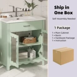 Christopher Knight Home Wiro Modern 31" Bathroom Vanity With Ceramic Sink, Tempered Glass Doors And Adjustable Shelves -Christopher Knight Home GUEST b40b1746 cc87 4239 ac4c a724c7fc23aa