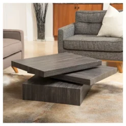 Iverson Rectangular Rotatable Coffee Table Black Oak - Christopher Knight Home: Unique 60's Vibe, Dual-Shelf