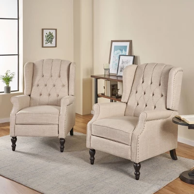 Set Of 2 Walter Contemporary Tufted Fabric Press-Back Recliners Beige - Christopher Knight Home 3 Set Of 2 Walter Contemporary Tufted Fabric Press-Back Recliners Beige - Christopher Knight Home