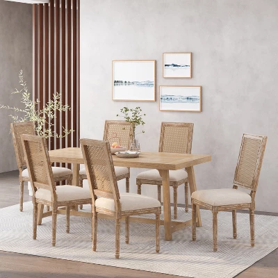 Christopher Knight Home Brownell French Country Wood And Cane Upholstered Dining Chairs (Set Of 6) 3 Christopher Knight Home Brownell French Country Wood And Cane Upholstered Dining Chairs (Set Of 6)