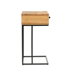 Gaudet Modern Industrial Handmade Mango Wood C Shaped Side Table With Drawer Natural/Black - Christopher Knight Home -Christopher Knight Home GUEST bbb681ad ab18 4ae6 aa63 000d317a8ab0