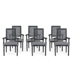 Set Of 6 Maria French Country Wood And Cane Upholstered Dining Chairs - Christopher Knight Home -Christopher Knight Home GUEST bc5185f4 04a0 45ef 8255 ac7a527ed3dd