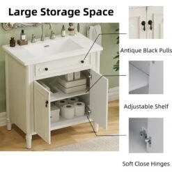 Christopher Knight Home Mualani 31" Vintage Bathroom Vanity With Ceramic Sink, 2 Doors And Adjustable Shelf -Christopher Knight Home GUEST bd3b4468 6d26 4f59 9d9f fae10f8877be