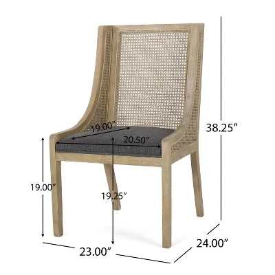 Christopher Knight Home Set Of 2 Maurers Cane And Wood Upholstered Dining Chairs Charcoal/Natural 9 Christopher Knight Home Set Of 2 Maurers Cane And Wood Upholstered Dining Chairs Charcoal/Natural - Image 7