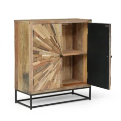 Orem Handcrafted Boho Wooden 2 Door Cabinet Natural/Black - Christopher Knight Home: Artisan Storage, Iron Frame -Christopher Knight Home GUEST c0041904 de72 4bf3 abe7 dc1cb33b7590