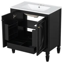 30"W Vintage Bathroom Vanity With Sink, Bathroom Cabinet With Adjustable Shelf, Drawer, Door Shelves And Soft Closing Door-Christopher Knight Home -Christopher Knight Home GUEST c237cb0a 27a8 44d2 9fc7 53800267646f