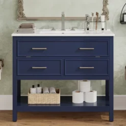 Christopher Knight Home Lowell Contemporary 36" Bathroom Vanity With Ceramic Sink, Tip-Out Tray, 2 Drawers And Open Shelf -Christopher Knight Home GUEST c34d01e8 34ff 4fb7 bdaf a318aaaa7360