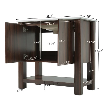 Christopher Knight Home Raisa 35" Modern Bathroom Vanity With Rectangle Ceramic Sink And Open Shelf 5 Christopher Knight Home Raisa 35" Modern Bathroom Vanity With Rectangle Ceramic Sink And Open Shelf - Image 3