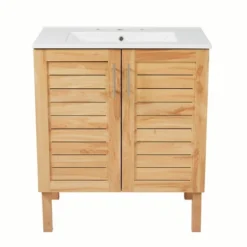 Christopher Knight Home Ramona 30" Mid-Century Modern Bathroom Vanity With Ceramic Sink, Antique Natural -Christopher Knight Home GUEST c3f6da17 a7ae 464f 847a 8b3e6398997a