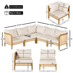 Christopher Knight Home Tighnari Boho Outdoor 5-Seater Rattan Acacia Wood V-Shaped Sectional Sofa With Cushions -Christopher Knight Home GUEST c42157c4 303e 4322 8571 dbd28e319f0e