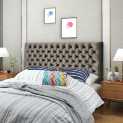 Upholstered Headboard Queen Size With Button-Tufted Diamond Stitching, Queen/Full Beds Headboard With Adjustable Height -Christopher Knight Home -Christopher Knight Home GUEST c4747e01 5bca 4ac2 82f1 12bfdc57d3b3