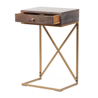 Bucyrus Rustic Glam Handcrafted Acacia Wood C Shaped Side Table Dark Brown/Gold - Christopher Knight Home 4 Bucyrus Rustic Glam Handcrafted Acacia Wood C Shaped Side Table Dark Brown/Gold - Christopher Knight Home - Image 2
