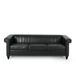 Drury Contemporary Channel Stitch 3 Seater Sofa With Nailhead Trim - Christopher Knight Home -Christopher Knight Home GUEST c76fd34a 71d9 4417 886c c1578ecad0e3