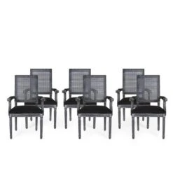 Set Of 6 Maria French Country Wood And Cane Upholstered Dining Chairs - Christopher Knight Home -Christopher Knight Home GUEST ca7d7f6e 1dfa 4250 8fb6 52351edfbdf7