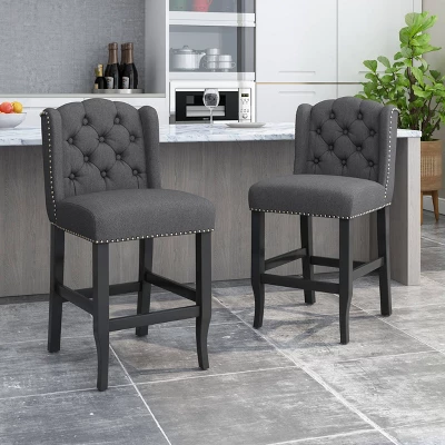 Set Of 2 Foxcroft Wingback Counter Height Barstools - Christopher Knight Home 4 Set Of 2 Foxcroft Wingback Counter Height Barstools - Christopher Knight Home - Image 2