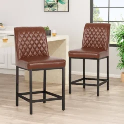 2pc Osgood Contemporary Diamond Stitch Counter Height Barstools - Christopher Knight Home