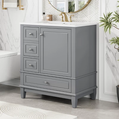 Christopher Knight Home Thomas 30" Bathroom Vanity With Sink, One Door With Shelf And Three Drawers 15 Christopher Knight Home Thomas 30" Bathroom Vanity With Sink, One Door With Shelf And Three Drawers - Image 13