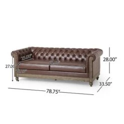 Castalia Chesterfield Tufted 3 Seater Sofa With Nailhead Trim Dark Brown/Natural - Christopher Knight Home -Christopher Knight Home GUEST d5581e63 7838 4596 91cb de254ff2fa53
