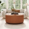 Christopher Knight Home Rafael Modern Button Tufted Faux Leather Round Ottoman, Light Brown -Christopher Knight Home GUEST d95d4b3f 494d 49e7 87ca 276f69982675