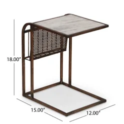 Zeyer Boho Glam Handcrafted Marble Top C-Shaped Side Table With Magazine Rack Natural White/Antique Brass - Christopher Knight Home -Christopher Knight Home GUEST dab505c5 8cd4 4d07 b92a 257116651d45