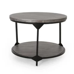Cedarhurst Modern Industrial Round Coffee Table Gray/Black - Christopher Knight Home: Sturdy Iron Frame, Open Shelf -Christopher Knight Home GUEST db198f32 81b0 4345 9870 174de23edc61