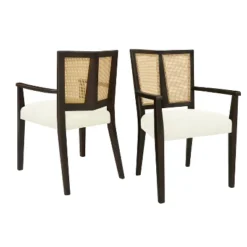 Christopher Knight Home Hana Rubberwood Upholstered Dining Arm Chairs With Cane Webbing(Set Of 2) -Christopher Knight Home GUEST df06e437 c037 4ce0 829c bb35462621b6
