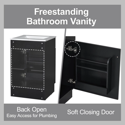 20"W Bathroom Vanity With Ceramic Sink, Bathroom Cabinet With Storage Rack, Adjustable Shelf And Soft Closing Door-Christopher Knight Home 7 20"W Bathroom Vanity With Ceramic Sink, Bathroom Cabinet With Storage Rack, Adjustable Shelf And Soft Closing Door-Christopher Knight Home - Image 5