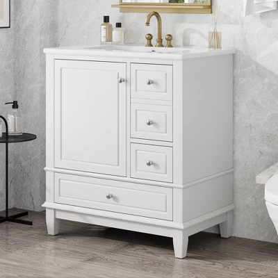Christopher Knight Home Thomas 30" Bathroom Vanity With Sink, One Door With Shelf And Three Drawers 3 Christopher Knight Home Thomas 30" Bathroom Vanity With Sink, One Door With Shelf And Three Drawers