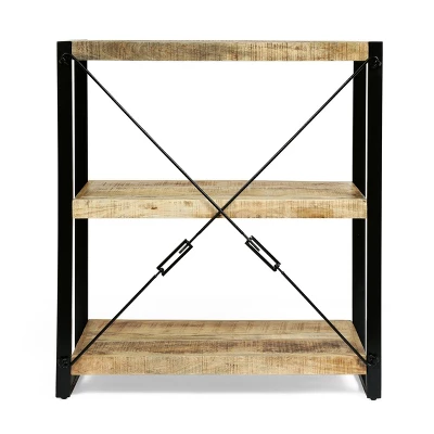 Brinkley Modern Industrial Handcrafted 3 Shelf Mango Wood Shelving Unit Natural/Black - Christopher Knight Home 7 Brinkley Modern Industrial Handcrafted 3 Shelf Mango Wood Shelving Unit Natural/Black - Christopher Knight Home - Image 5
