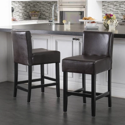 Set Of 2 25.5" Lopez Leather Counter Height Barstools - Christopher Knight Home 3 Set Of 2 25.5" Lopez Leather Counter Height Barstools - Christopher Knight Home