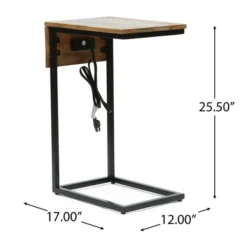 Oceola Modern Industrial Handcrafted Mango Wood C Shaped Side Table With Charging Port Natural/Black - Christopher Knight Home -Christopher Knight Home GUEST e742f58e 02e7 472a a9e5 0a323aabc98c