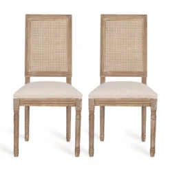 Set Of 2 Regina French Country Wood And Cane Upholstered Dining Chairs - Christopher Knight Home -Christopher Knight Home GUEST e77ca408 5f2b 4e24 8b3e b8866c54712c